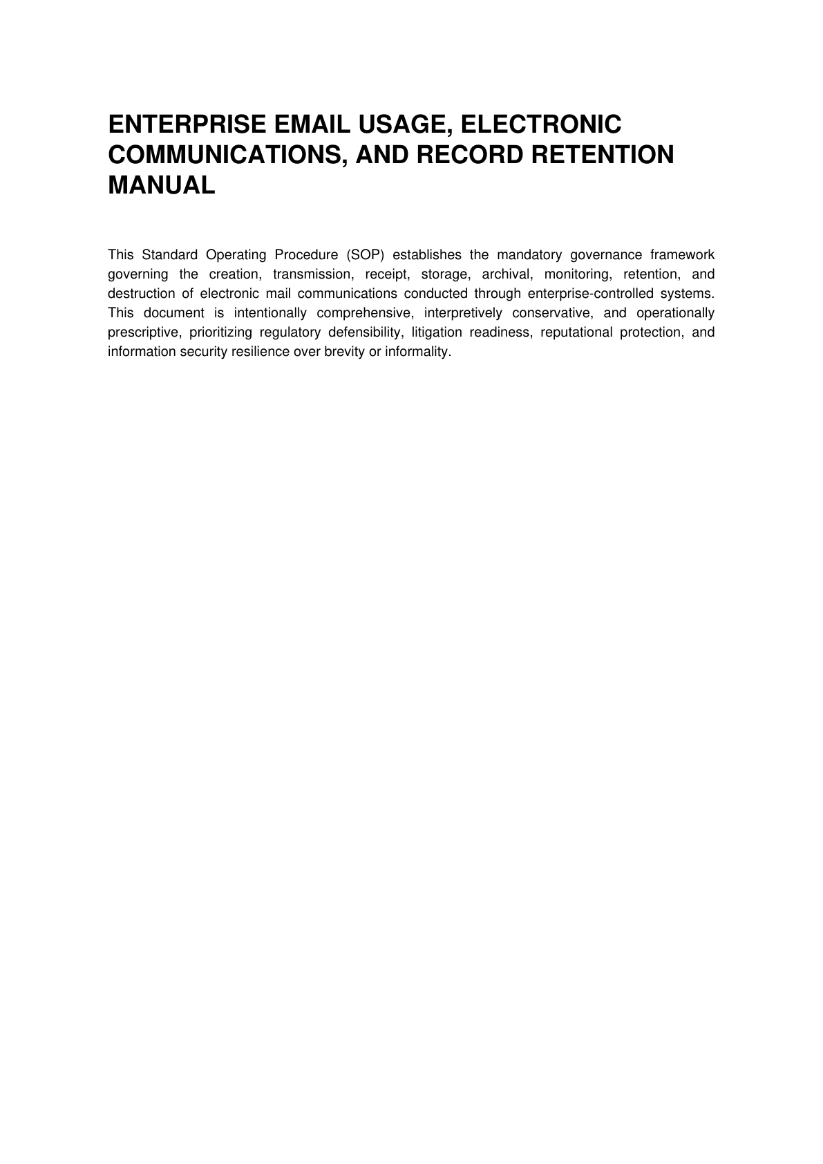 SOP manual cover and introduction
